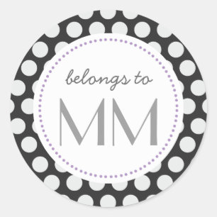 Svartvita monogrammade punkter - DIY-Märkre Runt Klistermärke
