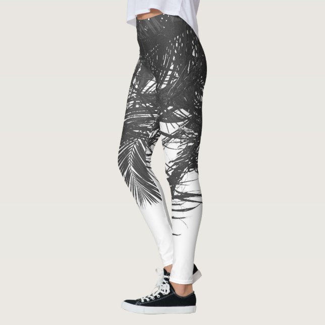 Svartvita palmträdsblad leggings (Vänster)