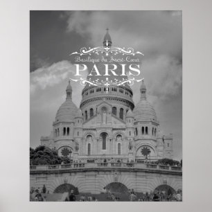 Svartvita Paris reser affischen: Sacre Coeur Poster