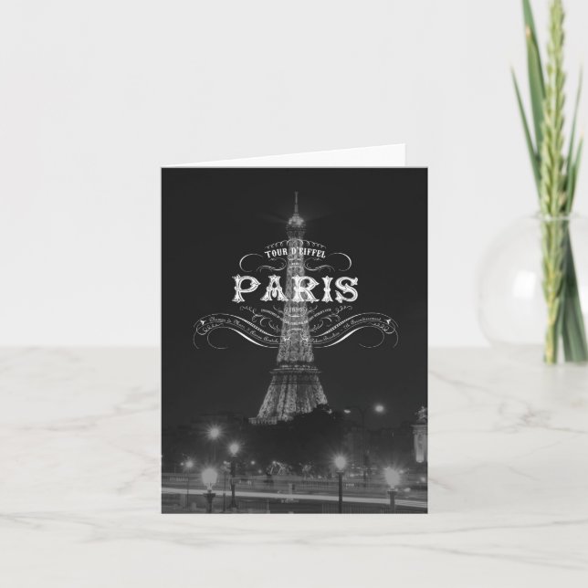 Svartvita Paris reser det Notecard Eiffel torn Kort (Framsida)