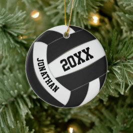 svartvita pojkar flickor volleyball Team färg Julgransprydnad Keramik