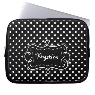 Svartvita Polkadots med namn bricka Laptop Sleeve
