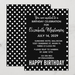 Svartvita prickar Grattis på födelsedagen Mönster Inbjudningar