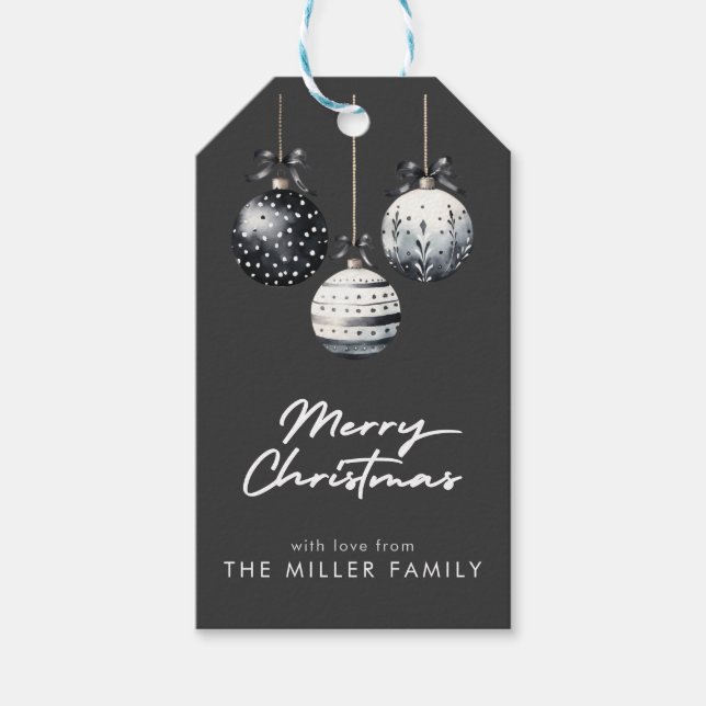 Svartvita prydnadsföremål Minimalistisk jul Presentetikett (Framsidan)