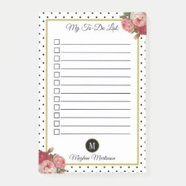 Svartvita punkter Blommigten Monogram Namn att gör Post-it Block