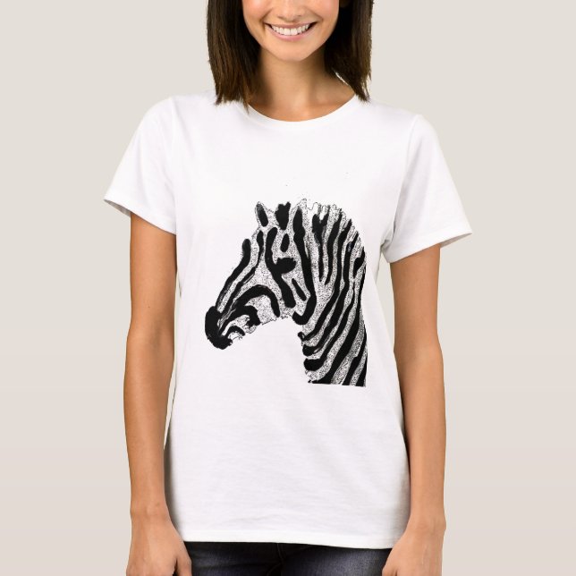 Svartvita randar för zebra tryck tee shirt (Framsida)