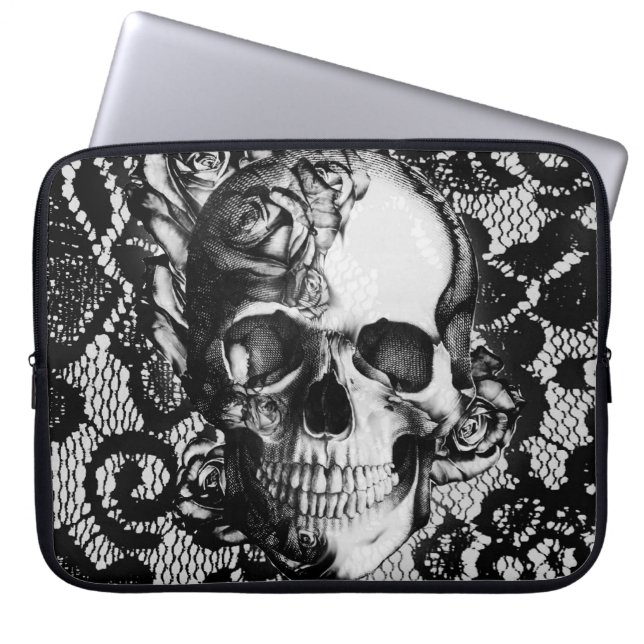 Svartvita ro och snöreskalle laptop sleeve (Framsidan)