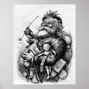 Svartvita Santa hållande leksaker Poster