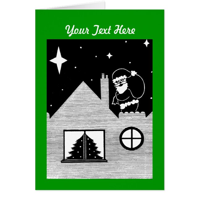 svartvita santa med säckjul hälsningskort (Framsidan)