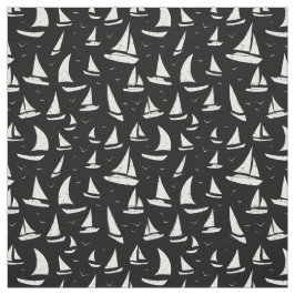 Svartvita segelbåtar och Fiskmås Mönster Tyg