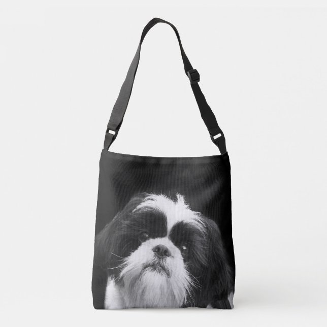 Svartvita Shih Tzu hänger lös Axelväska (Baksida)