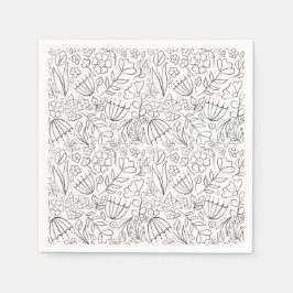 Svartvita skissade blomdoodles servetter