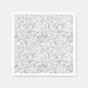 Svartvita skissade blomdoodles servetter