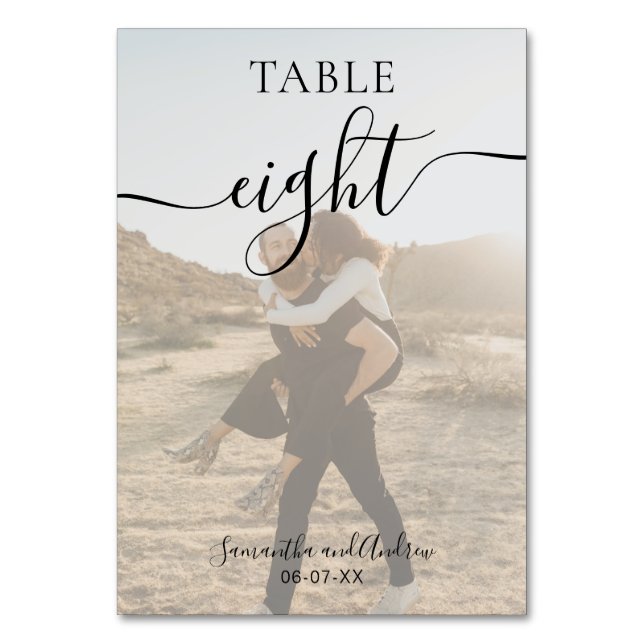 Svartvita skript namn foton bröllop bordsnummer (Framsidan)
