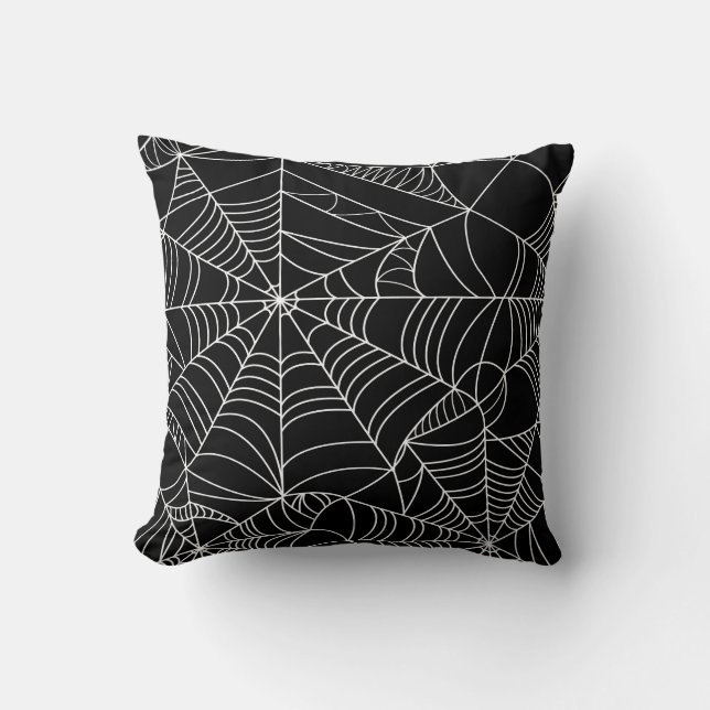 Svartvita Spindelnät Halloween Kudde (Framsida)