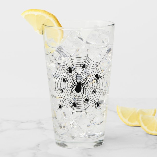 Svartvita spindlar spindelnät Halloween mönster Glaskopp (Framsida Ice)