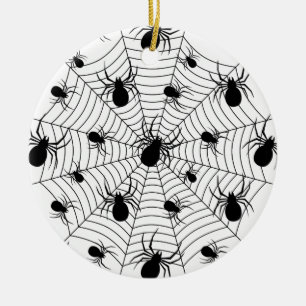 Svartvita spindlar spindelnät Halloween mönster Julgransprydnad Keramik