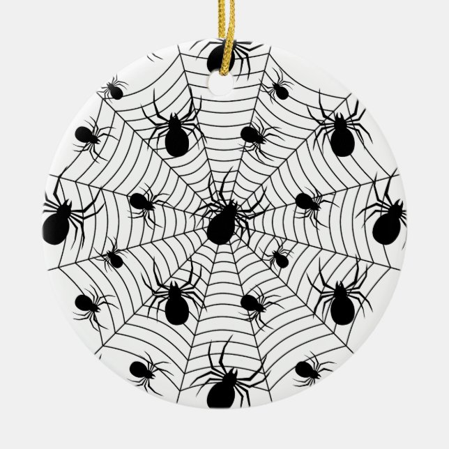 Svartvita spindlar spindelnät Halloween mönster Julgransprydnad Keramik (Framsidan)