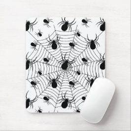 Svartvita spindlar spindelnät Halloween mönster Musmatta