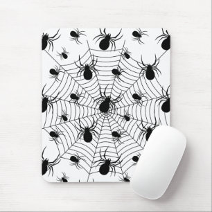 Svartvita spindlar spindelnät Halloween mönster Musmatta