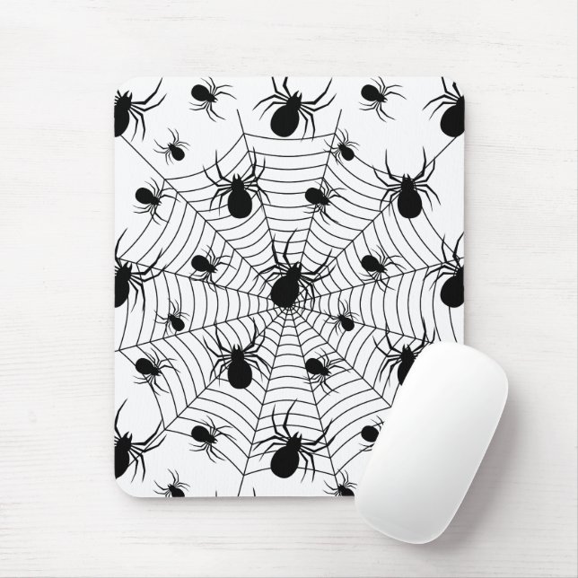 Svartvita spindlar spindelnät Halloween mönster Musmatta (Med mus)