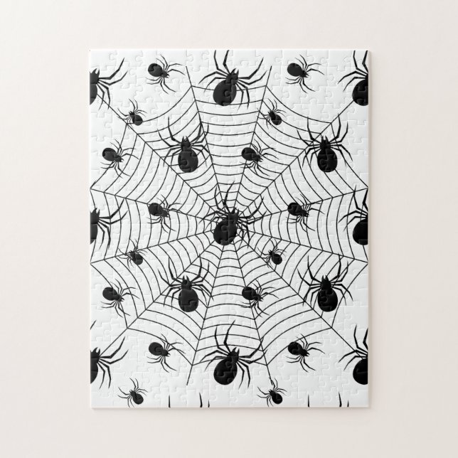 Svartvita spindlar spindelnät Halloween mönster Pussel (Vertikal)