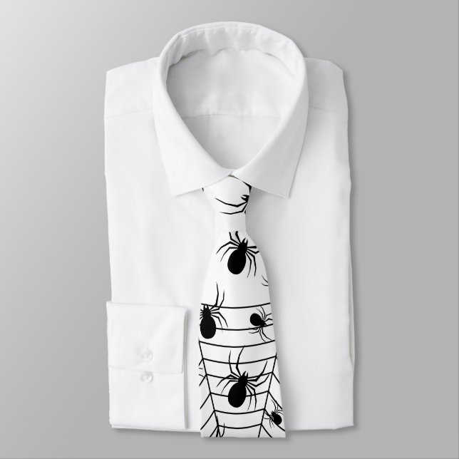 Svartvita spindlar spindelnät Halloween mönster Slips (Bunden)