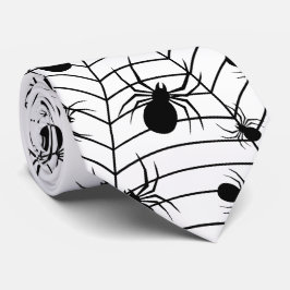 Svartvita spindlar spindelnät Halloween mönster Slips