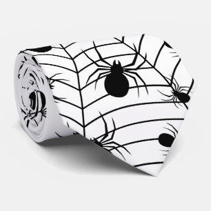 Svartvita spindlar spindelnät Halloween mönster Slips