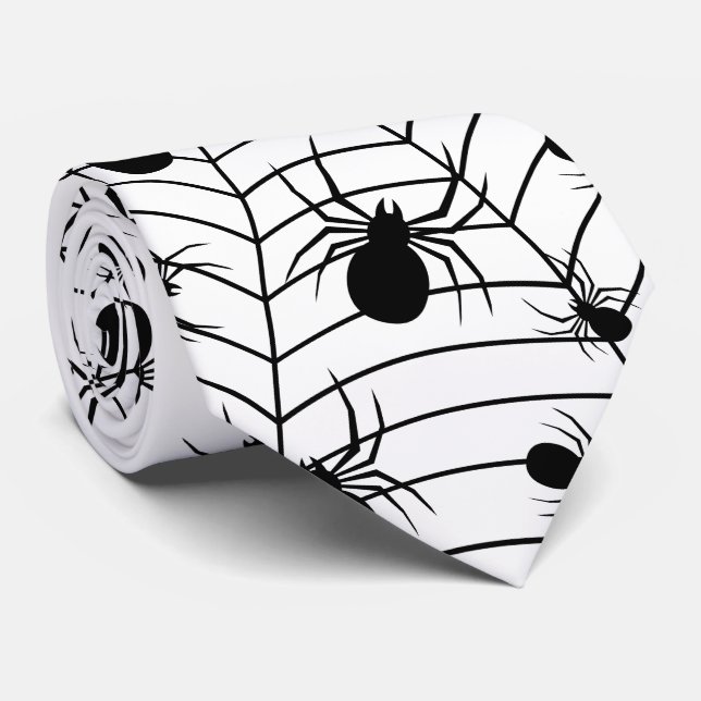 Svartvita spindlar spindelnät Halloween mönster Slips (Rullad)