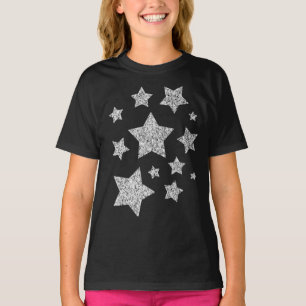 Svartvita stjärnor i silver faux glitter t shirt