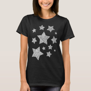 Svartvita stjärnor i silver faux glitter t-shirt