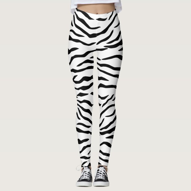 Svartvita tigerrandar leggings (Framsida)