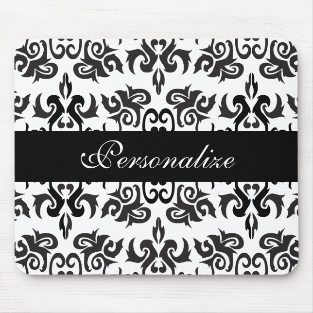 Svartvita vintagedamastdesigner musmatta (Framsidan)