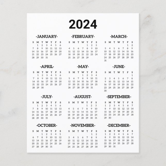 Svartvitt 2024 års glansskalender flygblad (Framsidan)