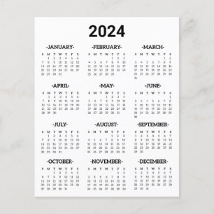 Svartvitt 2024 års glansskalender flygblad