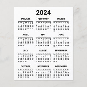 Svartvitt 2024 års glansskalender flygblad