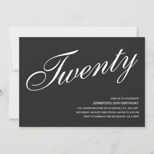 Svartvitt 20:e födelsedagsinbjudningar inbjudningar (Framsida)