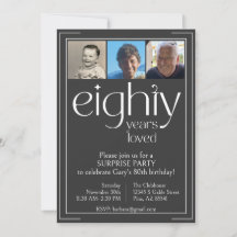 Svartvitt 80:e Födelsedagsfest inbjudan