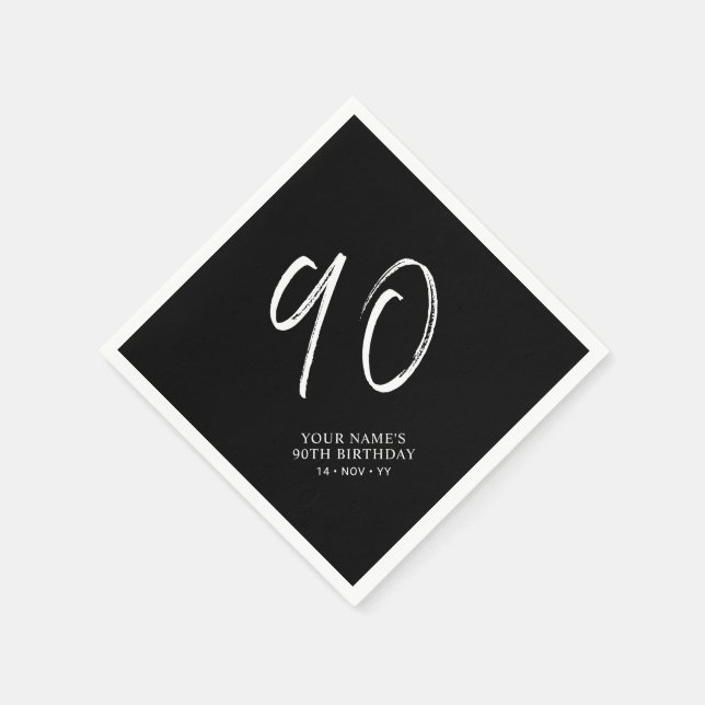 Svartvitt | 90:e Födelsedagsfest för penselskript Pappersservett (Hörn)