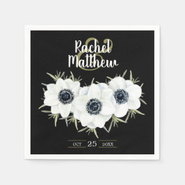 Svartvitt Anemones Watercolor Bröllop Napkins Pappersservett