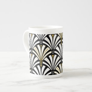 Svartvitt art décofläktmönster - benporslin mugg