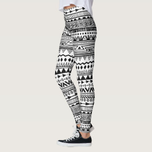 Svartvitt Aztec mönster Boho för stam- tryck Leggings