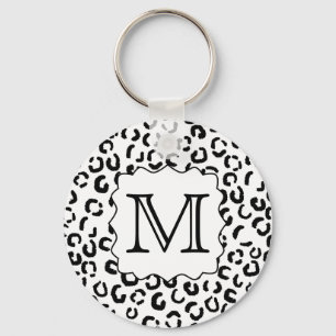 Svartvitt beställnings- MonogramLeopardtryck Nyckelring