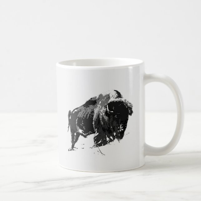 Svartvitt Bison/Buffalo Kaffemugg (Höger)