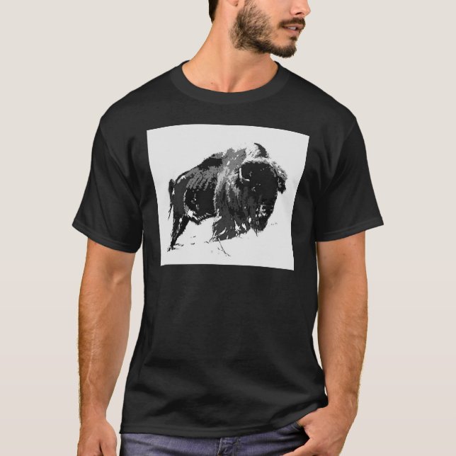 Svartvitt Bison/Buffalo T-shirt (Framsida)