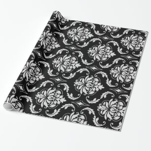Svartvitt blom- damastast mönster för klassiker presentpapper