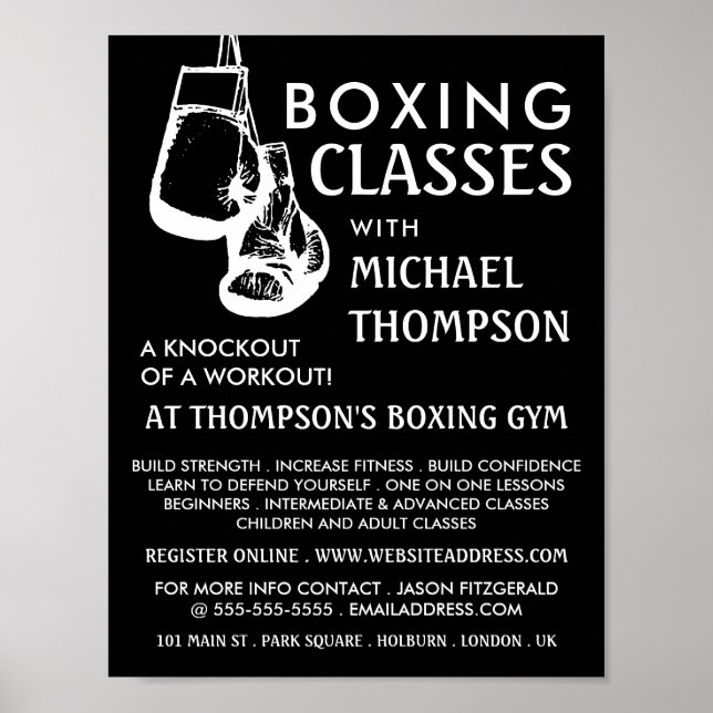 Svartvitt boxningshandskar, Boxing Class Advert Poster (Framsidan)