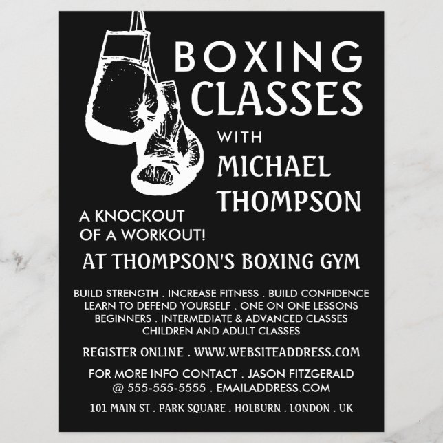 Svartvitt boxningshandskar, Boxing Class Advert Reklamblad (Framsidan)