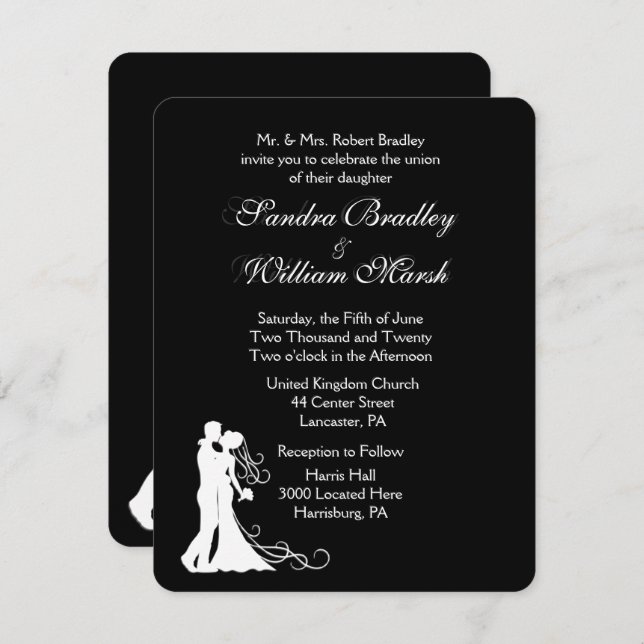 Svartvitt bröllop - inbjudan (Fram/baksida)